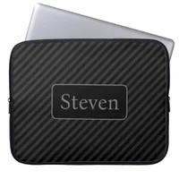 Sophisticated Grey & Black Pinstriped Personalized Laptop Sleeve