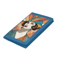 Art Deco Inspired Retro Portrait Elegant Woman Trifold Wallet