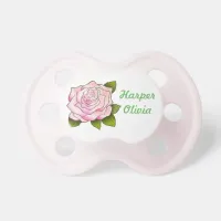 Personalized Baby Girl Pink Pacifier with Rose