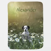 Cute Dalmatian Puppy in Daisies Baby Blanket