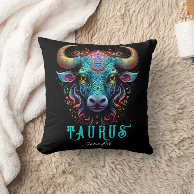 Psychedelic Art Taurus Zodiac Name  Throw Pillow