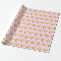 Pale Pink Faux Gold Rose Flower Pretty Floral Wrapping Paper