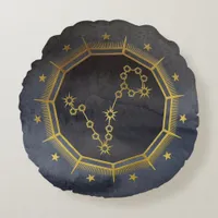 Dark Zodiac Astrology: Pisces Black & Gold Round Pillow