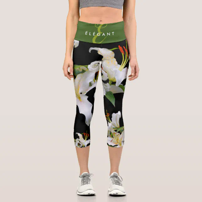 Elegant Casablanca White Oriental Lilies Capri Leggings