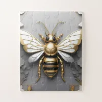 Golden Honeybee on Dark Floral Canvas Jigsaw Puzzle