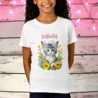 Watercolor Kitten Flowers Personalized T-Shirt