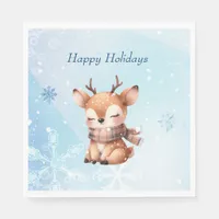 Cute Cartoon Deer in Snow Napkins