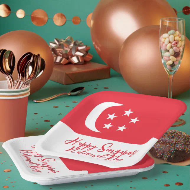 Happy Singapore National Day Singapore Flag Paper Plates