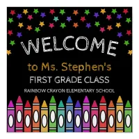 Crayons Stars Colorful Welcome Teacher's Classroom Poster