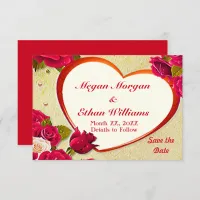 Roses & Heart Frame Save the Date Small Flat Card