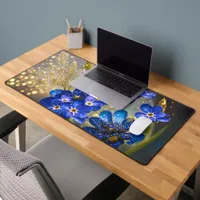 Forget-me-not flower with gold accents  desk mat