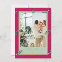 Chinoiserie Christmas   Green red  Pagoda 2-Photo  Holiday Card