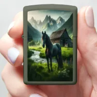 Black Stallion at Dawn's Embrace Zippo Lighter