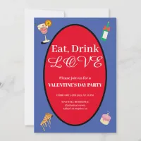 Elegant Eat Drink Love Valentine's Day Hearts Invitation