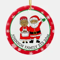 Mr and Mrs Claus, African-American Santa Christmas Ceramic Ornament