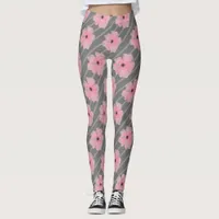 Pink Flowers And Stripes Leggings