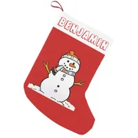 Winter Snowman Pattern | Kids Name Red Small Christmas Stocking