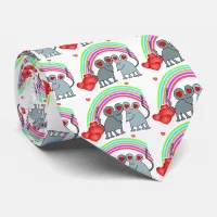 Mice in Love Rainbow Heart Pattern Valentines Tie