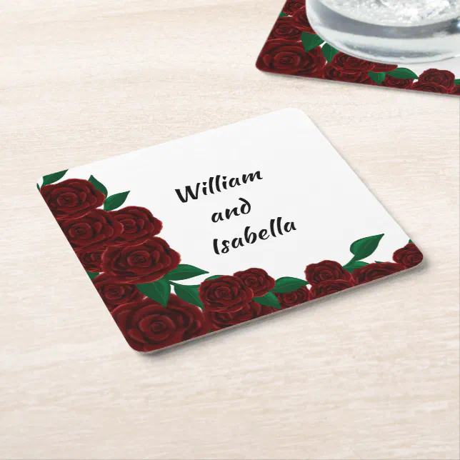 Romantic red roses flowers fall / outdoor  wedding square paper coaster