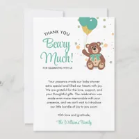 Cute Bear Cub Balloons Gender Neutral Baby Shower Thank You Card