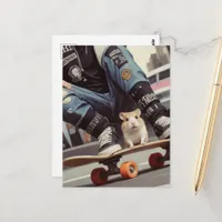 A Skateboarding Hamster in the City Retro Punk Postcard