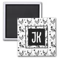 Thumbnail for Monogrammed Black and White Cartoon Chickens Magnet