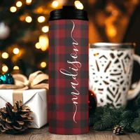 Buffalo Plaid Lumberjack Signature Script Name Thermal Tumbler