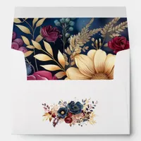 Gold, Navy Blue, and Burgundy Floral Envelope