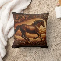 Majestic Horse Galloping Through Golden Fields Throw Pillow