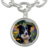 Black & White Border Collie Picture Dog Lover's Bracelet