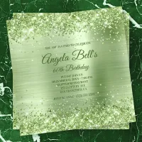 Faux Sparkly Mint Green Glitter Brushed Foil Invitation