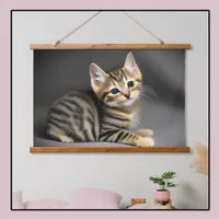 Cute fluffy tabby kitten  hanging tapestry