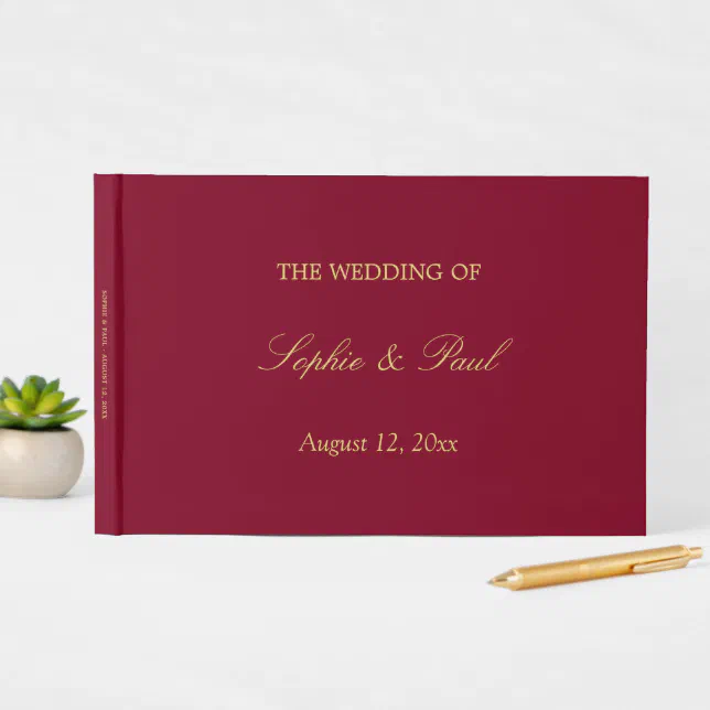 Burgundy Golden Beige Wedding Guest Book