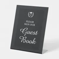 Elegant Black Custom Guest Book Graduation Party Pedestal Sign