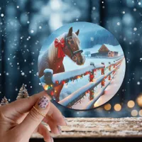 Pretty Brown Horse with Bow Christmas   Classic Round Sticker