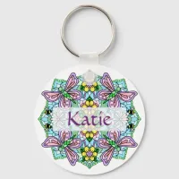 Personalized Pink and Blue Butterfly Mandala Keychain