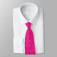 Hot Pink and Gold Box Pattern Neck Tie