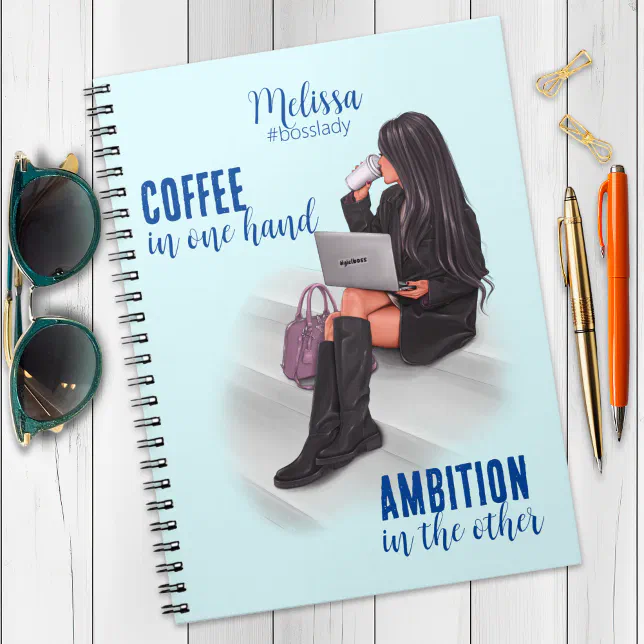 Motivational Girl Boss Blue Spiral Photo Notebook