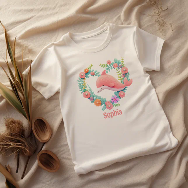 Floral Whale Heart Love Name T-Shirt