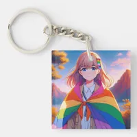 Anime Girl with LGBTQIA+ Cape   Keychain