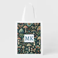 Vintage Colored Butterflies, Mushrooms and Foliage Grocery Bag