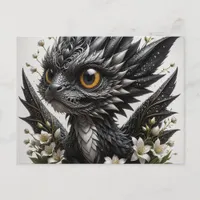 Adorable Baby Black Dragon White Flowers Postcard