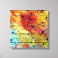 Butterflies on a Colorful Rustic Wood Canvas Print