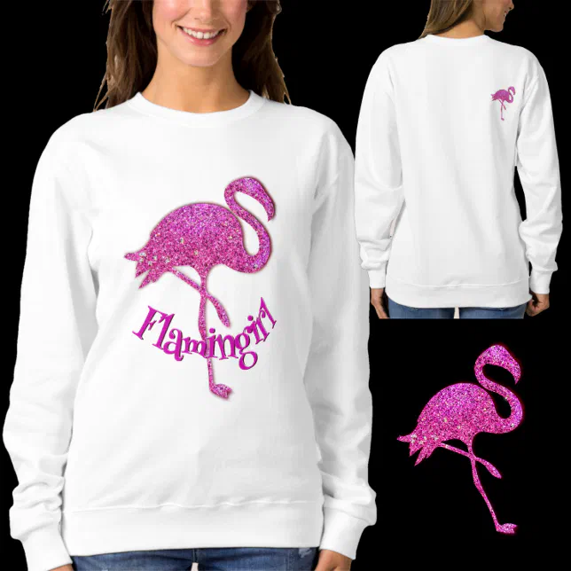 Pink glitter flamingo - customizable text sweatshirt