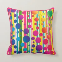 [Beatnik Bubbles] Retro Polka Dot Striped Pink Throw Pillow