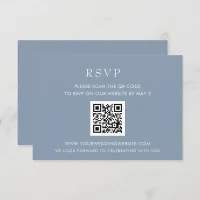  Simple Elegant Modern Dusty Blue Wedding QR CODE RSVP Card