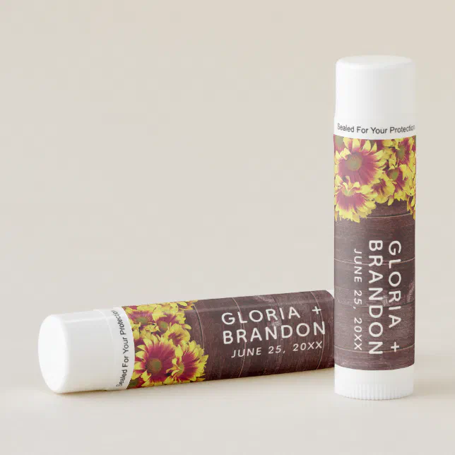 Rustic Autumn Sunflowers on Fence Wedding Lip Balm