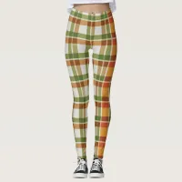 Green Orange Gingham Leggings