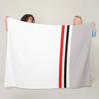 Trendy Modern Red Gray black and white Striped Fleece Blanket