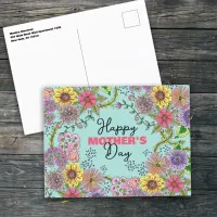 Vivid Intricate Doodle Flowers Mother's Day Postcard